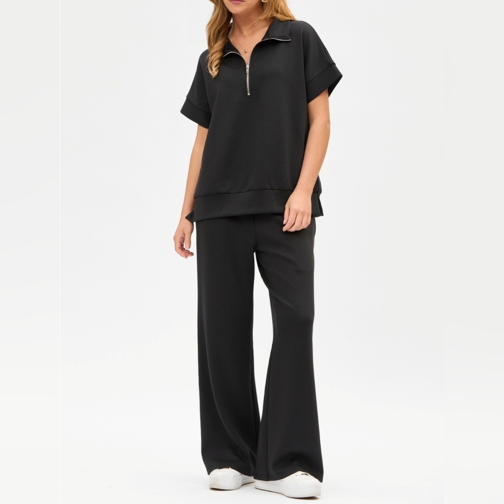#48584 🛑L MUST HAVE! Short Sleeve Quarter Zip+Pants Modal 2pc Set